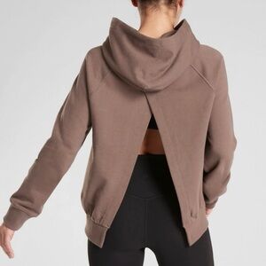Athleta Women’s Moonrise Pullover Hoodie Mineral Brown Open Back Athleisure